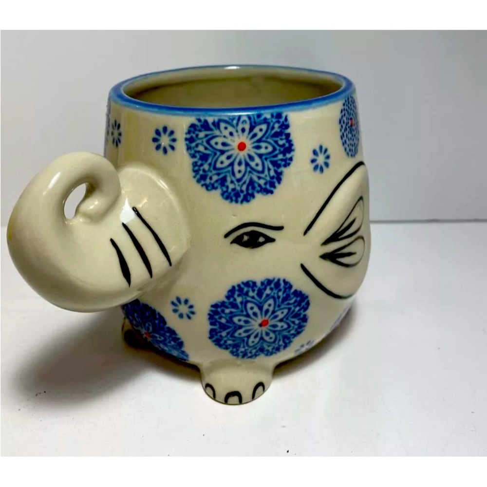 Vintage EB Yokohama Studio Blue Floral Textured 3D Japan Coffee Mug excellent